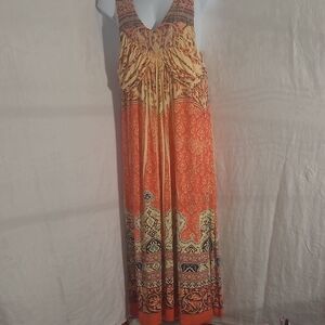 ONE WORLD Vibrant Orange and Yellow Maxi Dress